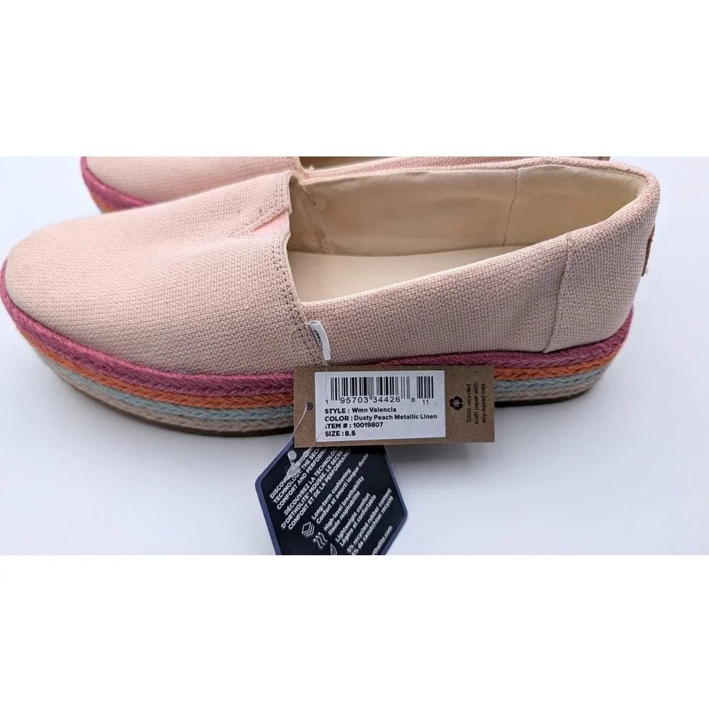 Toms Wmn Valencia Dusty Peach Metallic Linen Platform Slip On Shoes 10019807 8.5